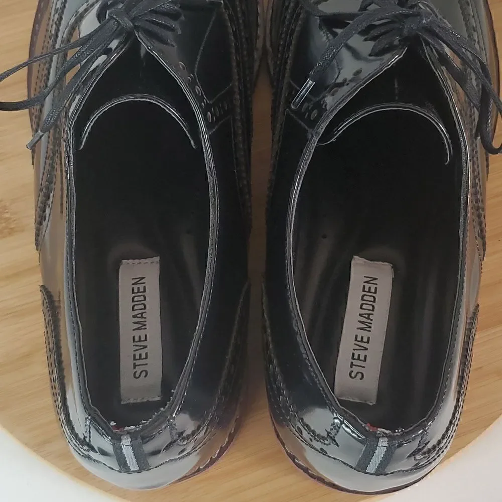 Steve Madden Men's Cingular Wingtip Oxfords Black Patent Leather Shoe Size 13